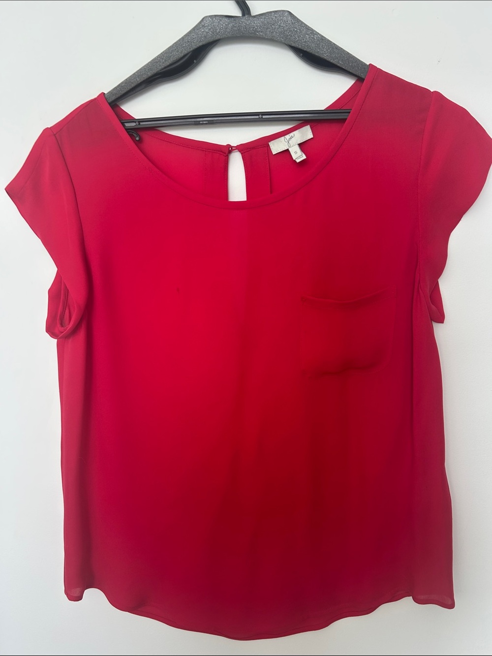 Joie Red Cap-Sleeve Blouse with Keyhole Back